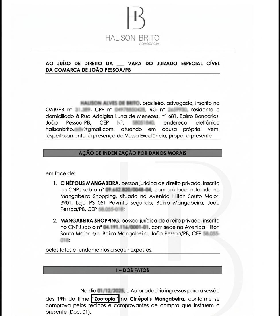 Petição tradicional — formatação comum sem Visual Law